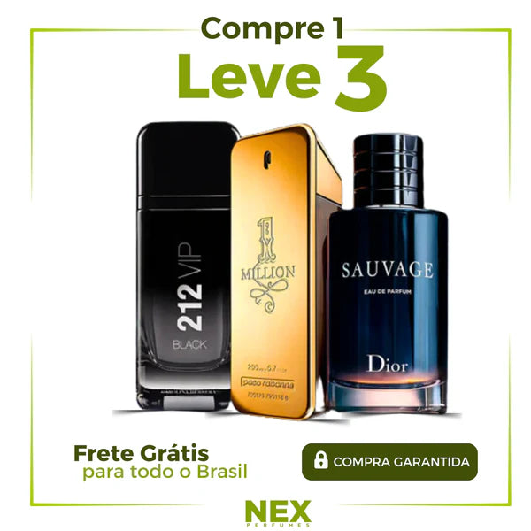 Kit 3 Perfumes Importados - Árabe Lattafa ASAD + 1 Million + Sauvage (100ml) - [NOVEMBRO BLACK]
